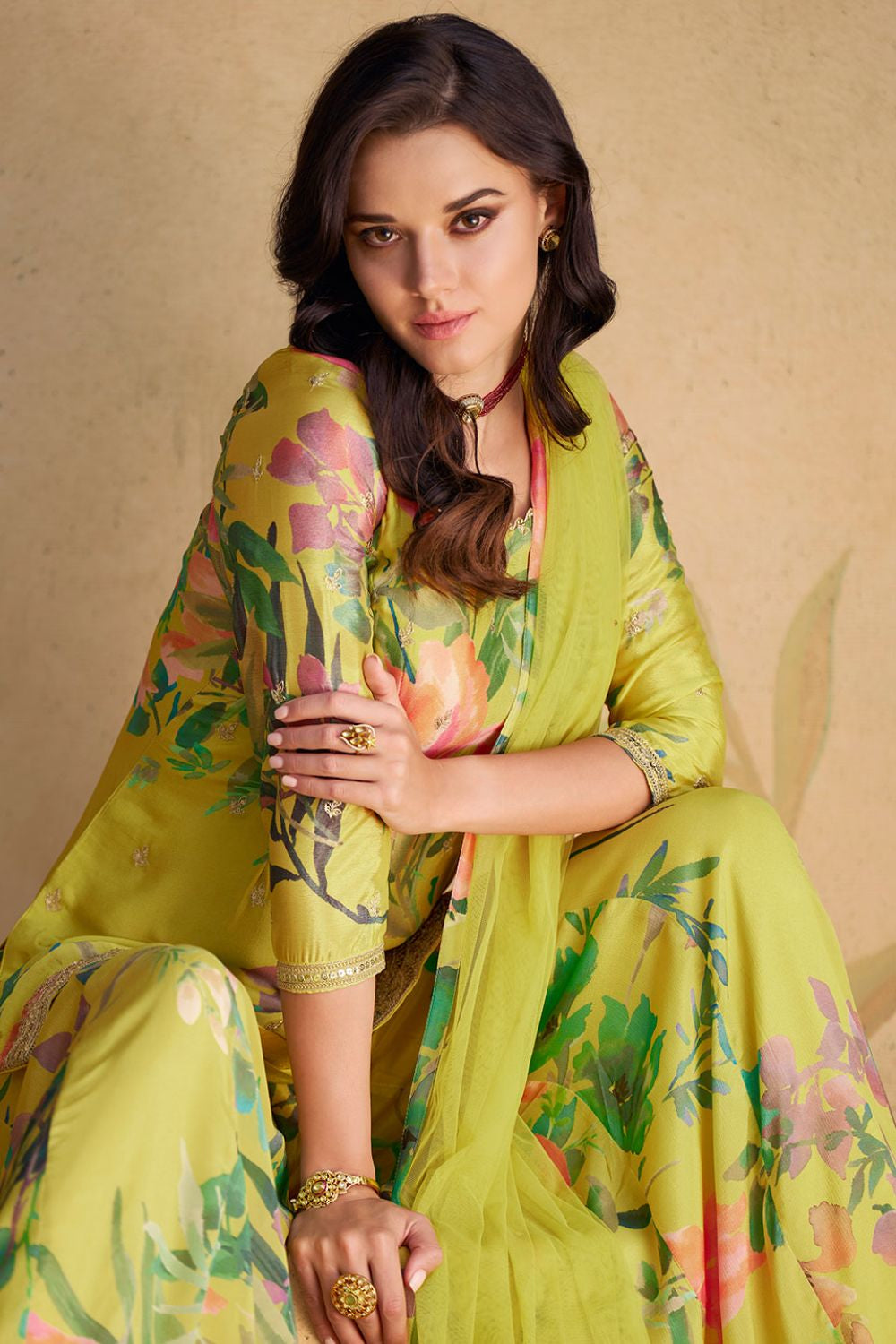 Summer Green Floral Ethnic Salwar Kameez Sharara with Dupatta