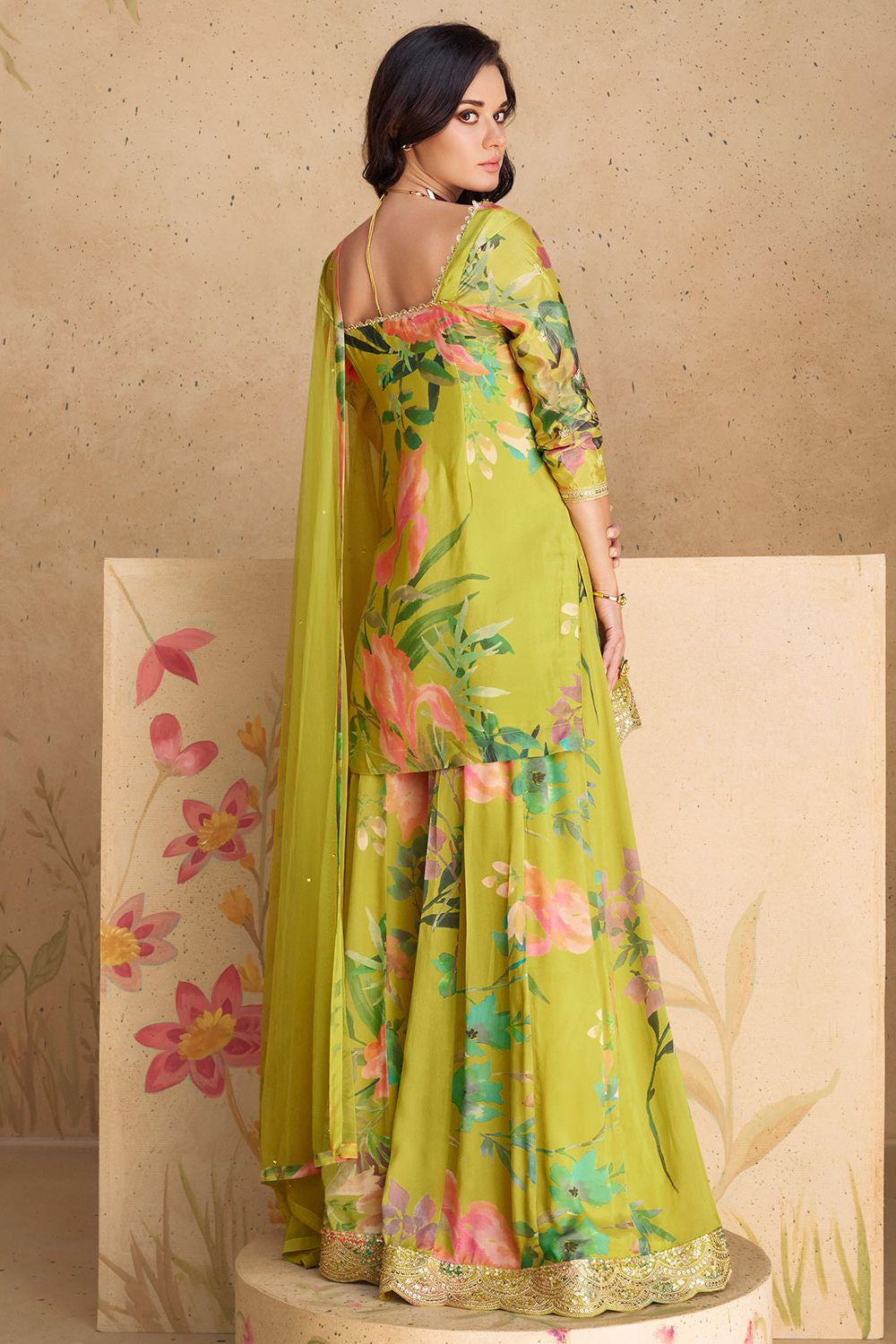 Summer Green Floral Ethnic Salwar Kameez Sharara with Dupatta