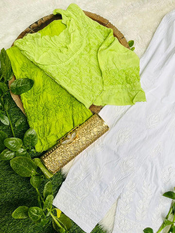 Lucknow Chikankari Angarkha - Green