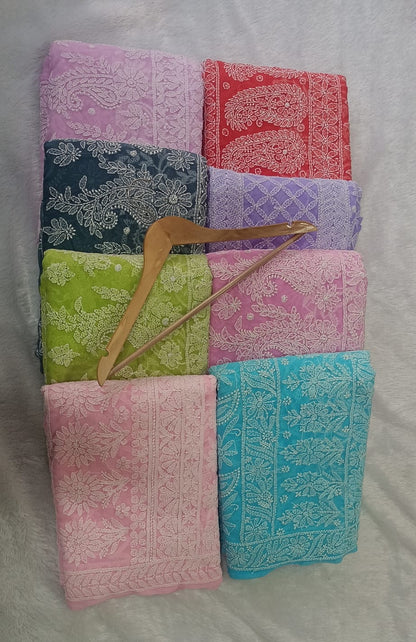Peach Orange Color Full Jaal Chikankari Saree by Inayakhan (New)