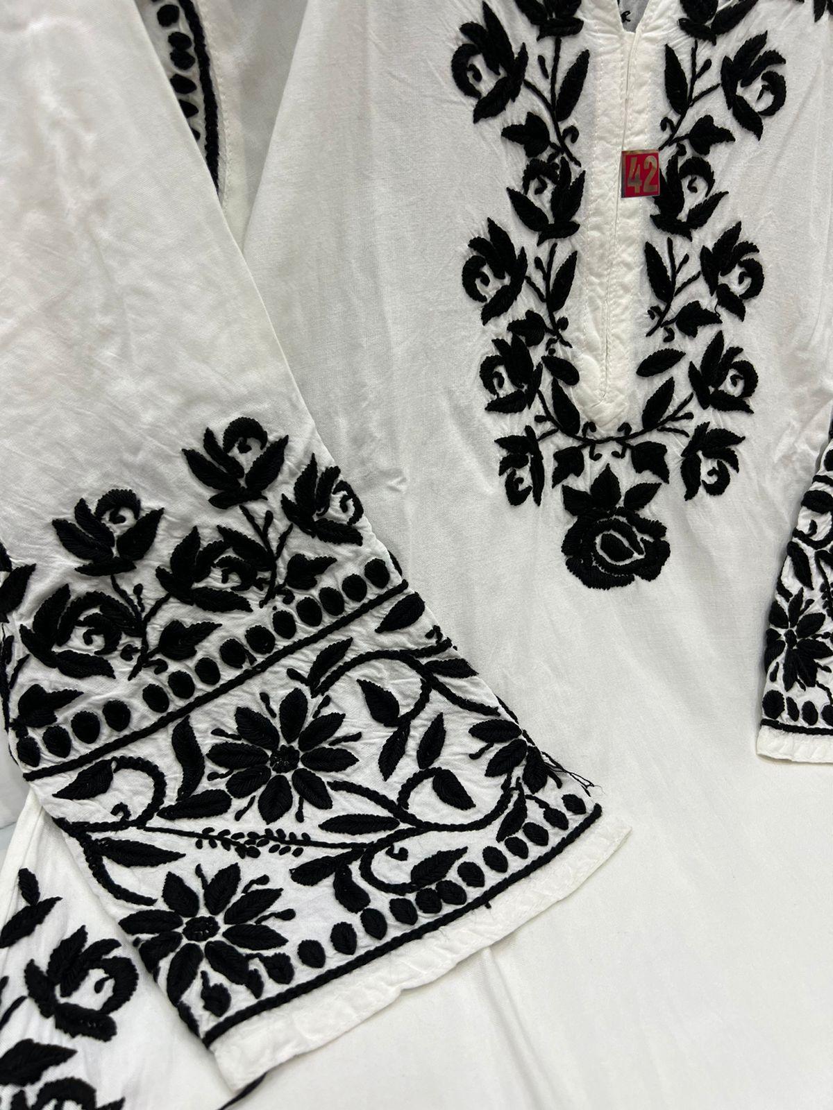 Chikankari Elegance: Black & White Afghani Pant Kurti Set Pakistani Style - Inayakhan Shop 