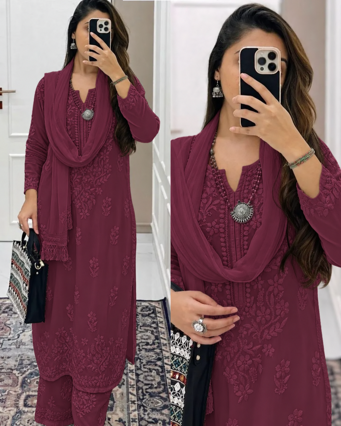 Wine Burgundy Ethereal Dyeable Chikankari Kurta Set (NEW)