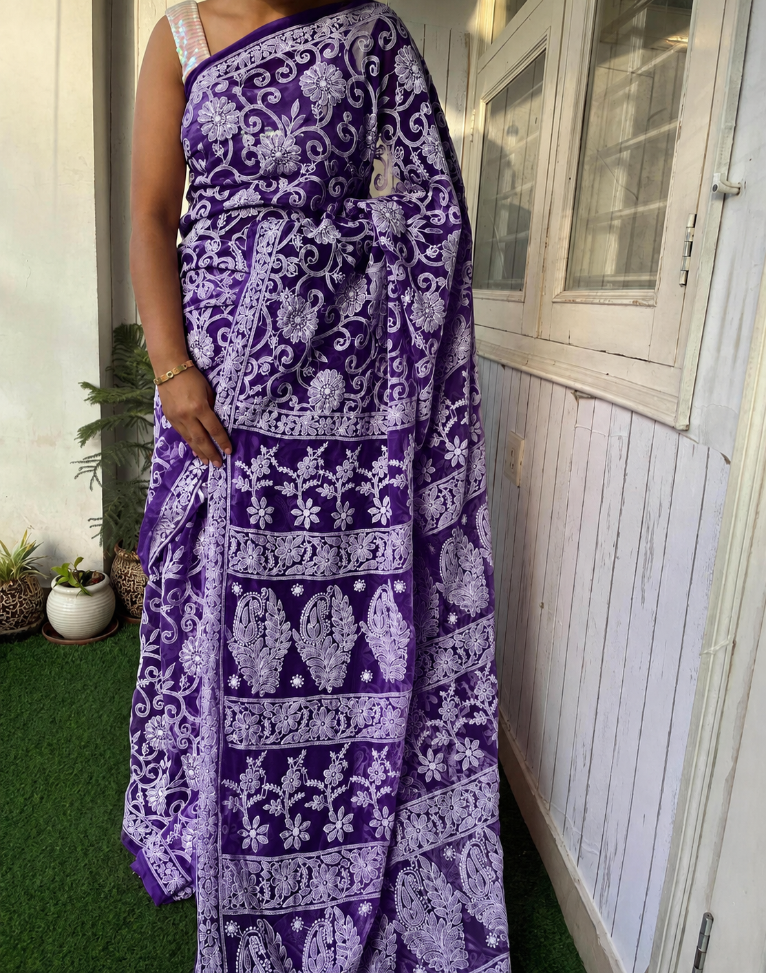 Deep Purple Color Full Jaal Chikankari Saree by Inayakhan (New)