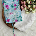 Blue Lucknow Chikankari Mul Mul Kaftan & Pallazo Set with Ghas Patti Work