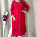 Red Chinon Nyra Style 3D handwork Lucknow Chikankari Kurti Set