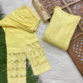 Yellow Handcrafted Lucknow Chikankari Muslin Coord Set