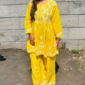 Yellow Chikankari Cotton Short Kurti Palazzo Set