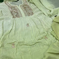 Pista Green Premium Party Wear Lucknow Chikankari Kurta Set with Teeki Fardi & Mukesh Work