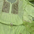 Green Premium Party Wear Lucknow Chikankari Kurta Set with Teeki Fardi & Mukesh Work