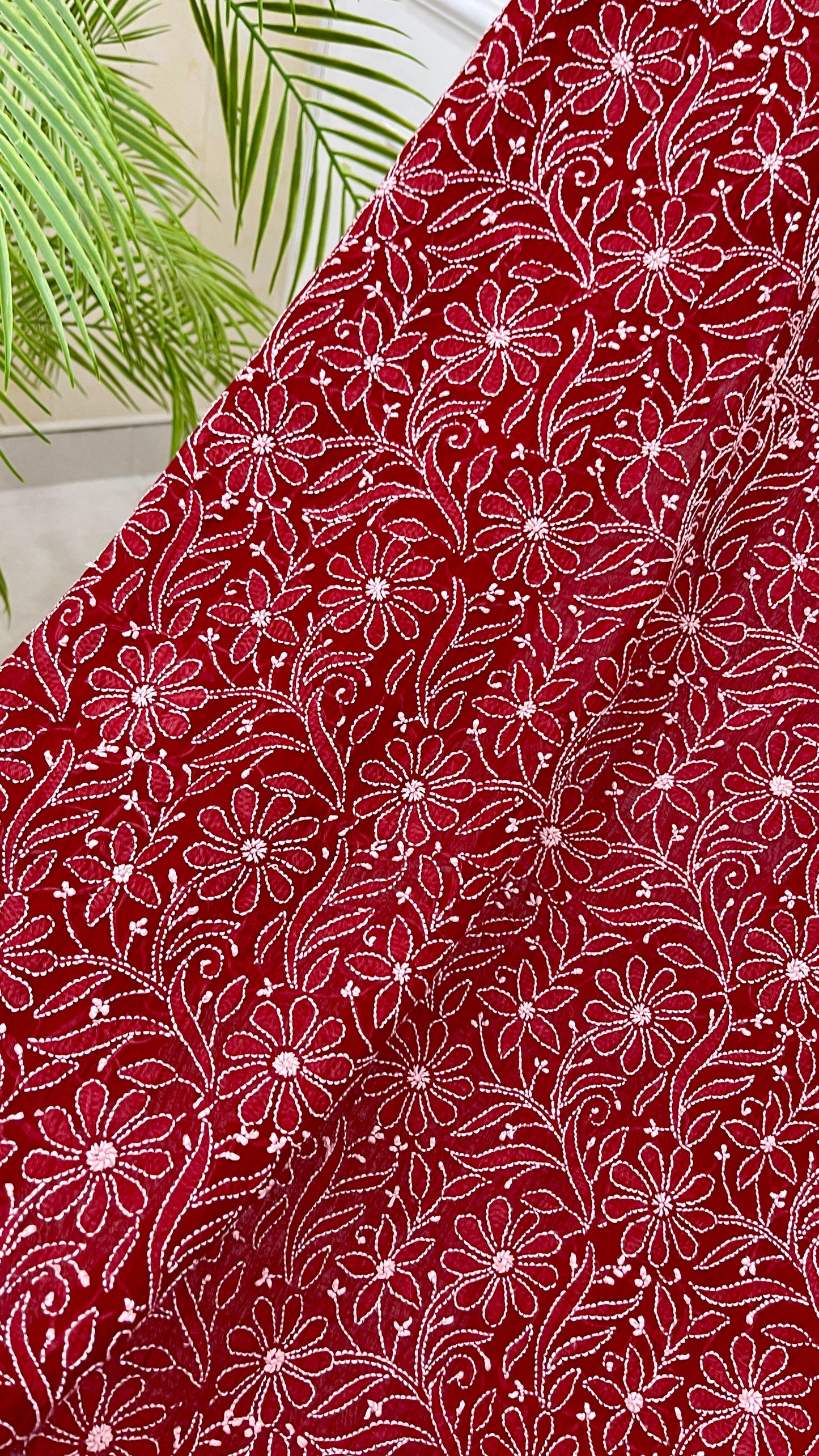 Red Premium Front Jaal Collection Pure Mul Chikankari Suit Set