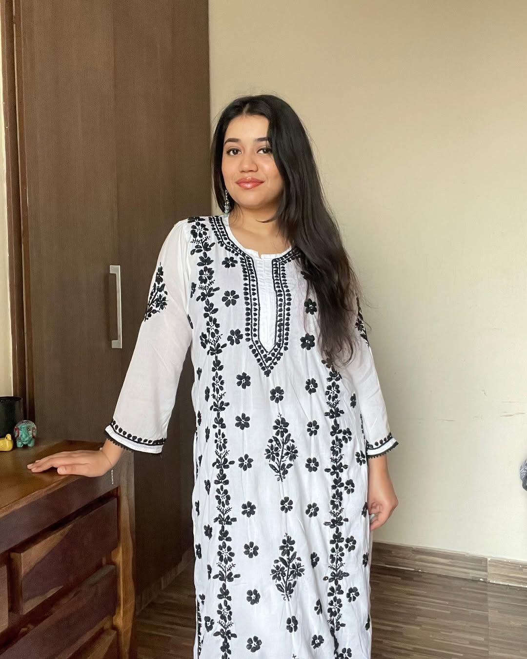 Black & White Premium Lucknow Chikankari Modal Kurti & Afghani Pant Set – Handcrafted Elegance