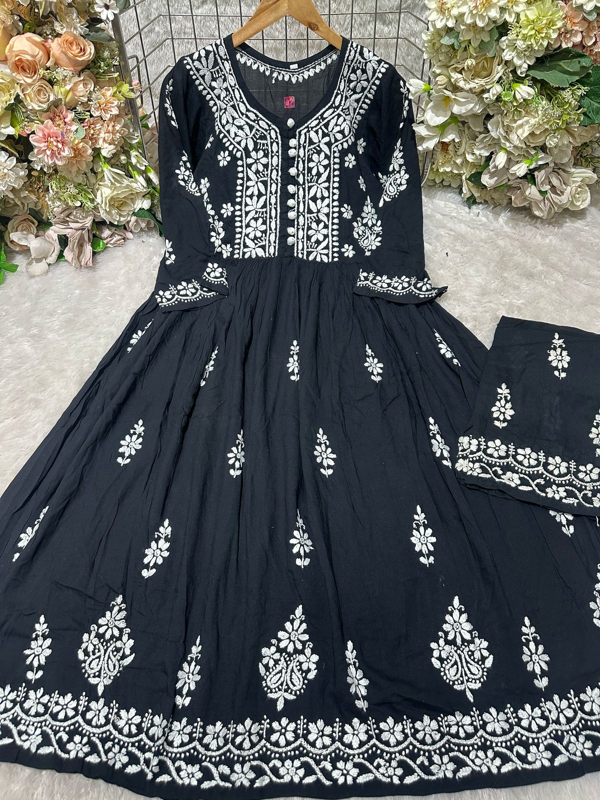 Black Lucknow Chikankari Kurta Palazzo Set