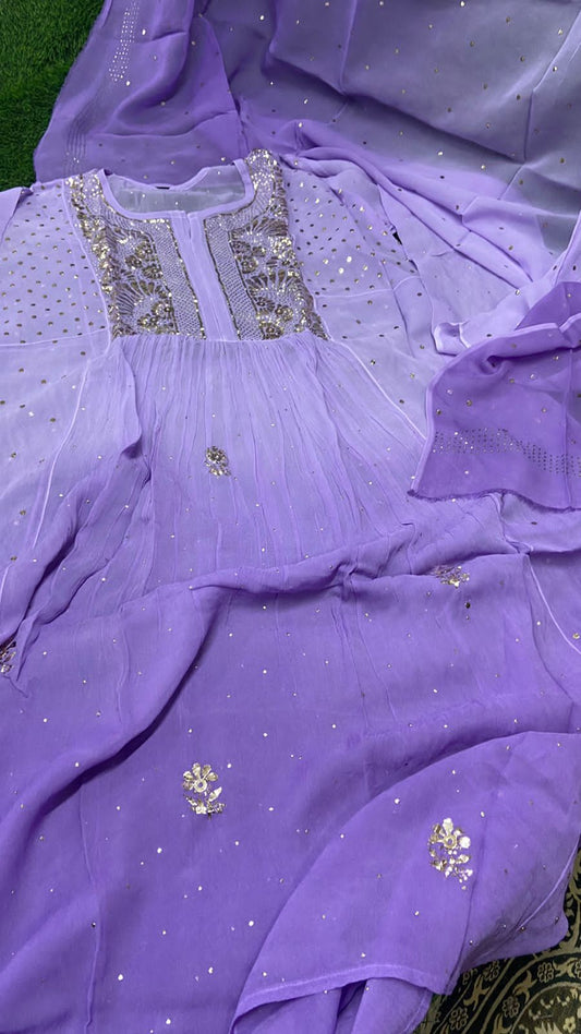 Purple Premium Party Wear Lucknow Chikankari Kurta Set with Teeki Fardi & Mukesh Work