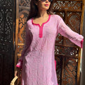Pink Premium Resham Viscose Jall Short Kurti