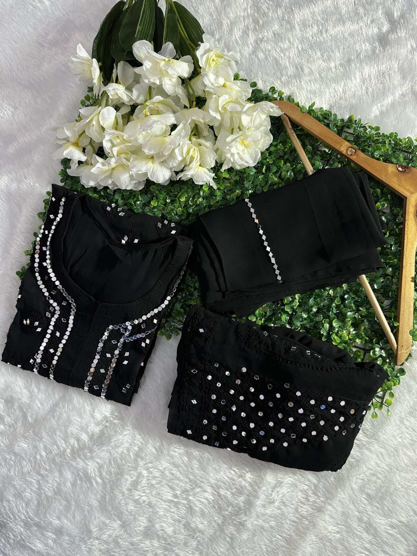 Classic Black Best Seller Georgette Mirror Gala Booti Chikankari Set with Beautiful Handwork Embroidery - Inayakhan Shop 