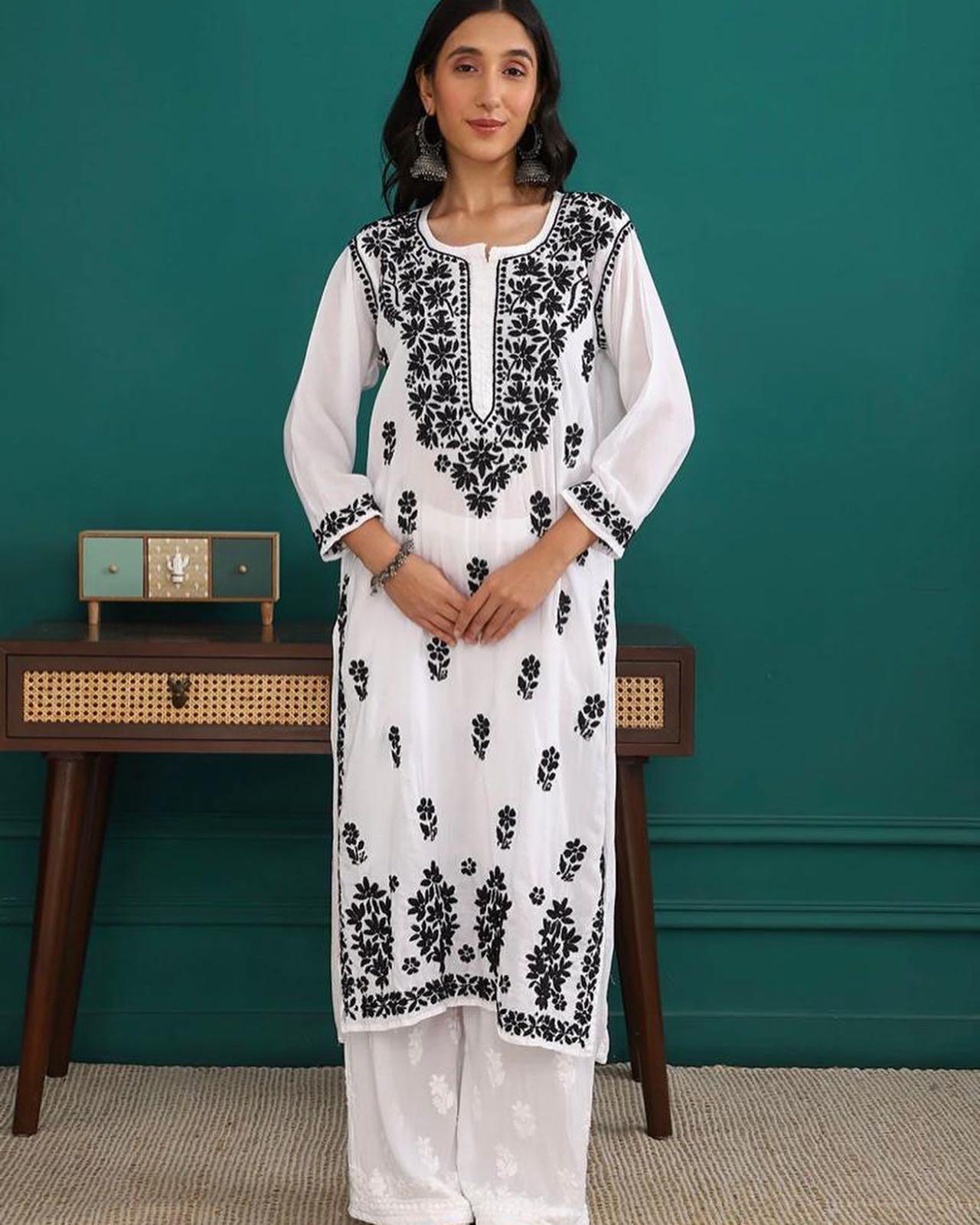 Classic White and Black Modal Cotton Kurti Set #BESTSELLER - Inayakhan Shop 