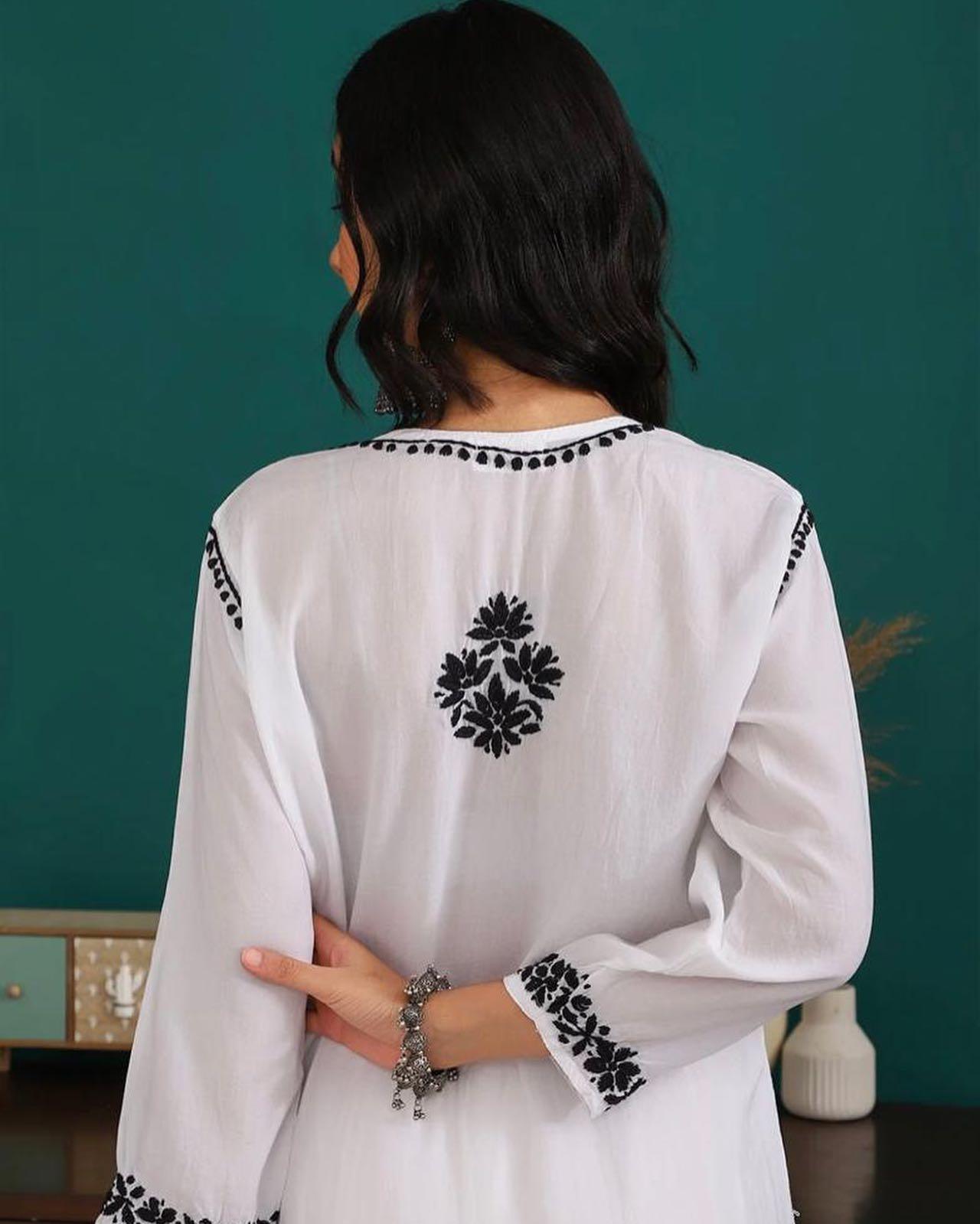 Classic White and Black Modal Cotton Kurti Set #BESTSELLER - Inayakhan Shop 