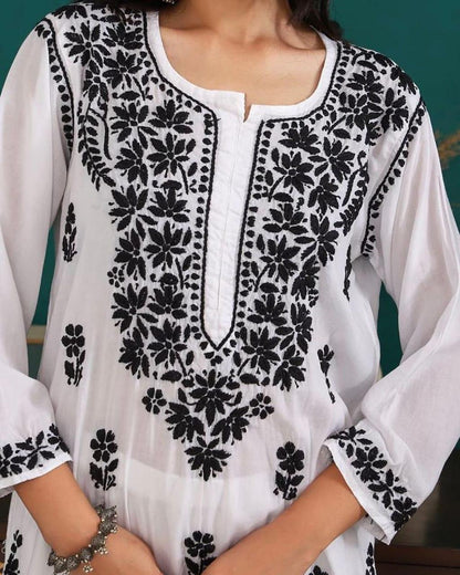 Classic White and Black Modal Cotton Kurti Set #BESTSELLER - Inayakhan Shop 