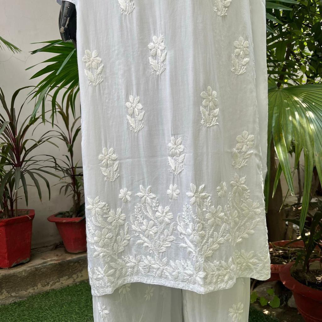 Classic White Ethereal Dyeble Modal Chikankari Kurta Set - Inayakhan Shop 
