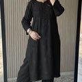Black Lucknow Chikankari Rayon Kurta Palazzo Co-ord Set with Tone-to-Tone Hand Embroidery Plus Size