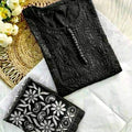 Classy Black Cotton Chikankari Hand Work Kurti Suit Designs Plus Sizes