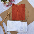 Classy Burnt Orange Summer Breeze Dobby Cotton Short Kurti With Pant