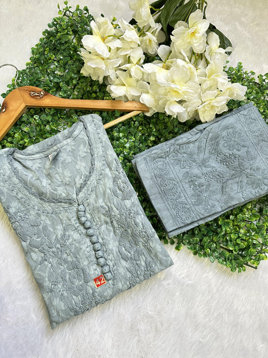 Classy Grey Radiant Brasso Elegance: Handwork Dyed Co-ord Set - Inayakhan Shop 