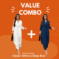 Value Combo Classic White and Deep Blue 3 pc Chikankari Sets