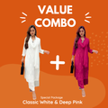 Value Combo Classic White and Deep Pink 3 pc Chikankari Sets