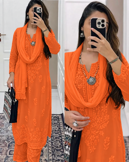 Cosmic Orange Ethereal Dyeable Chikankari Kurta Set (NEW)