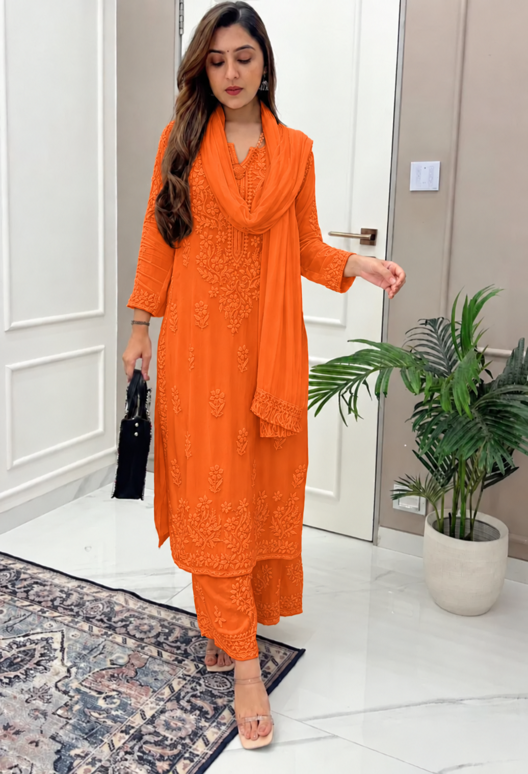 Cosmic Orange Ethereal Dyeable Chikankari Kurta Set (NEW)