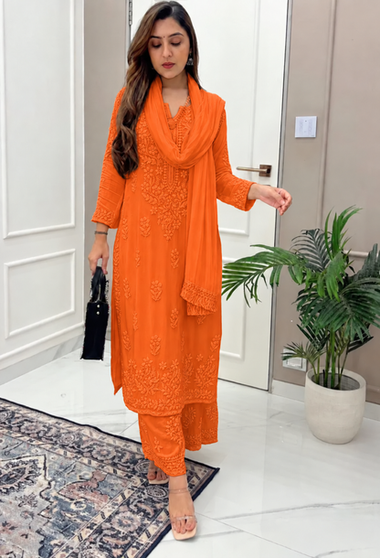 Cosmic Orange Ethereal Dyeable Chikankari Kurta Set (NEW)
