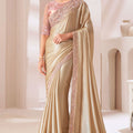 Cream Party Wear Chiffon Saree with Embroidered Satin Blouse