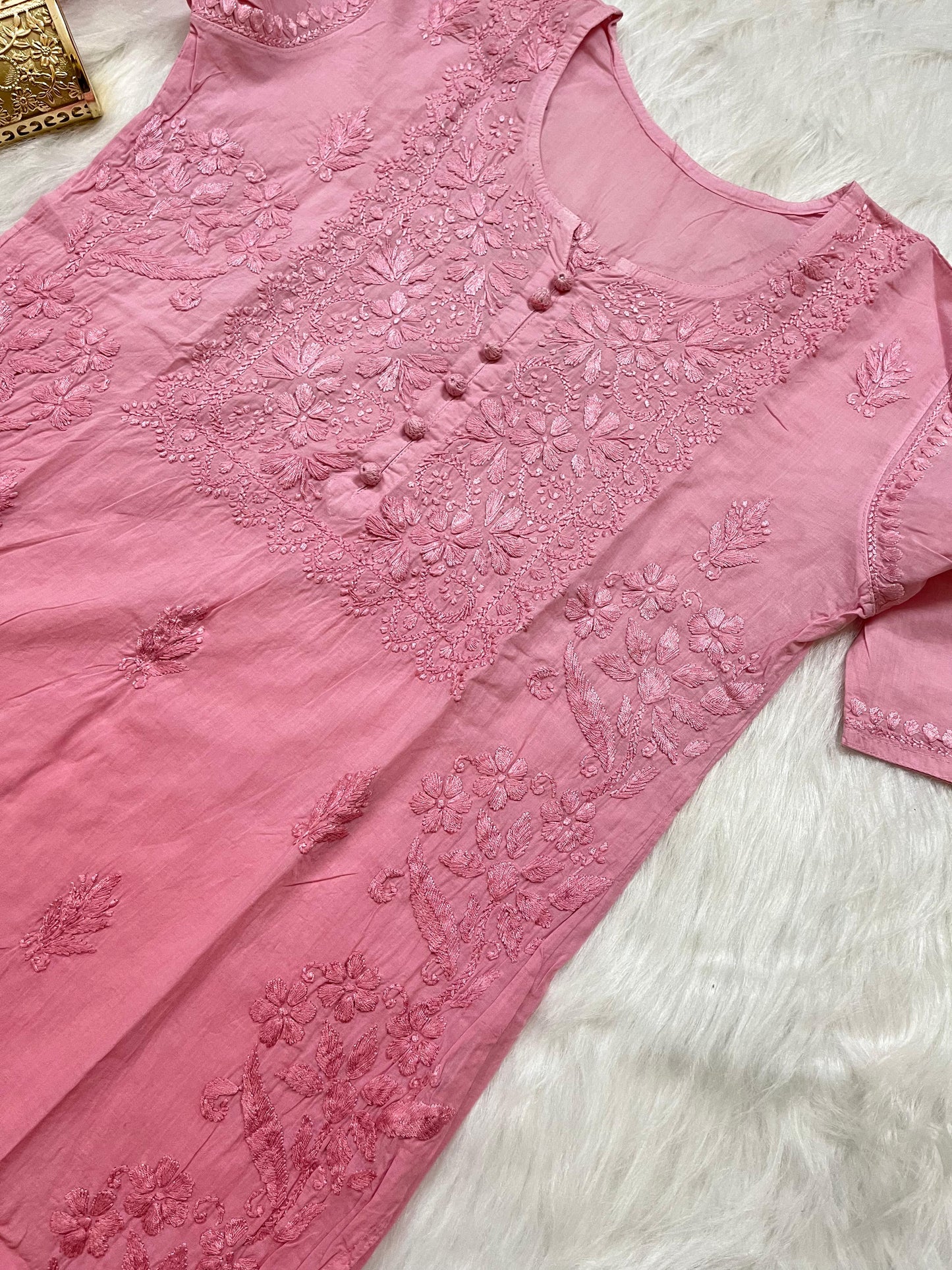 Dusty Pink Cotton Chikankari Hand Work Kurta Pant Suits