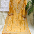 Yellow Handcrafted Resham Kurashiya Kurti & Lycra Chikankari Pants Set