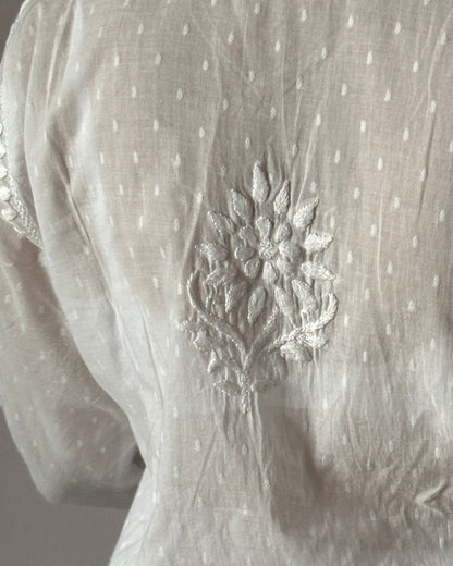 White Lucknowi Chikankari Dobby Cotton Dyed Kurta with Modal Palazzo