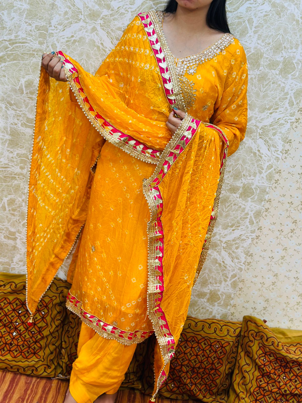 Yellow Silk Bandhani Salwar Kameez with Dupatta