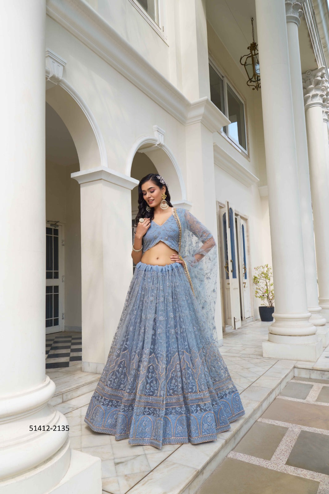 Light Blue Net Embroidered Bridesmaid , Party Wear Lehenga Choli