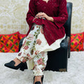 Maroon Chikan Kurti with Digital Patiala Salwar Set