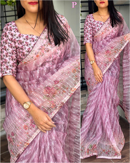 Pink Monsoon Delight Lightweight Organza Saree