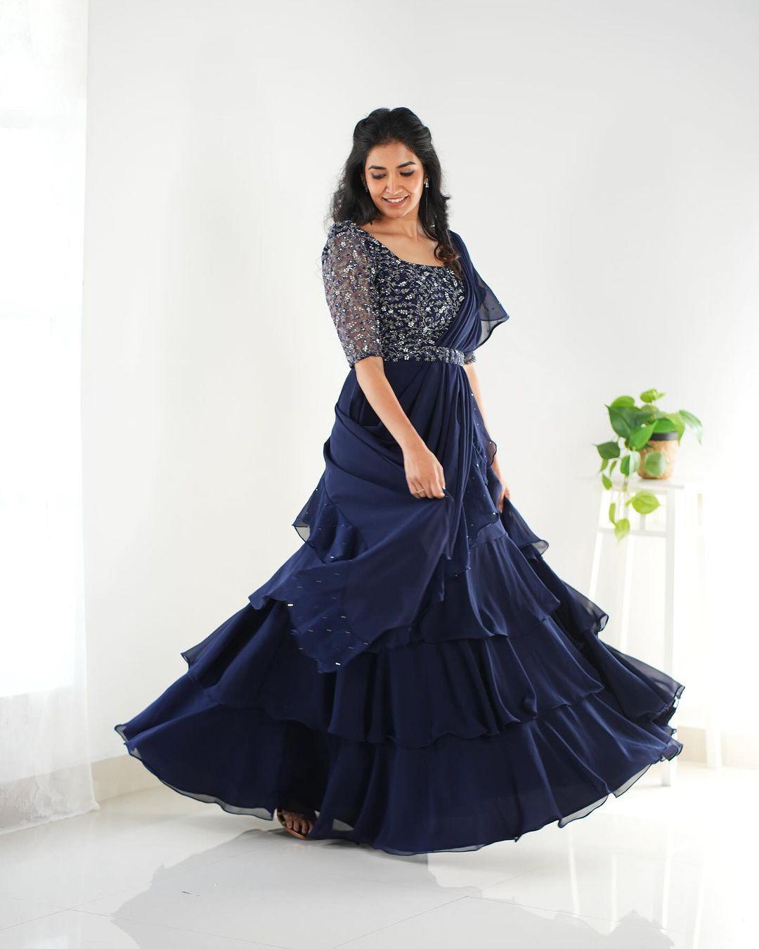 Mother-Daughter Designer Party Wear Lehenga Saree Combo in Navy and Wine