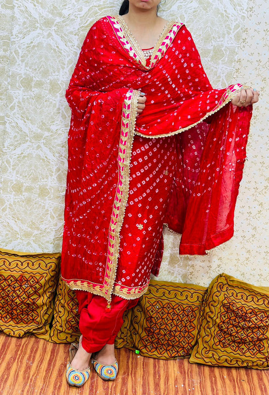 Red Silk Bandhani Salwar Kameez with Dupatta