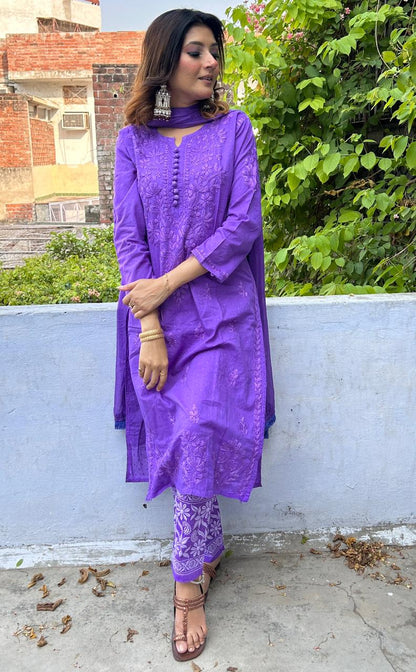 Purple Exclusive Dobby Cotton 3-Piece Salwar Suit Set