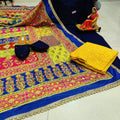 Dark Blue Chikankari Kurta and Yellow Pallazo With Jutti and Beautiful Multicolor Pakistani Mirror Dupatta