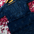 Dark Blue Luxurious 3D Chikankari Viscose Kurti and Plazo Set