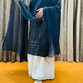 Dark Blue Ready-to-Wear Chikankari Kurti Sharara Dupatta 3-Piece Set