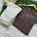 Dark Brown Color Modern Mirage Cotton Kurti & Afghani Pant Ensemble
