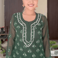 Dark green Best Seller Georgette Mirror Gala Booti Chikankari Set with Beautiful Handwork Embroidery