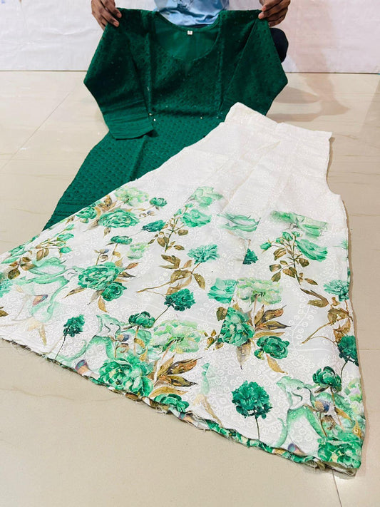 Dark Green Chikan Embroidered Ready-to-Wear Kurti and Mastani Sharara Set - Inayakhan Shop 