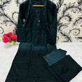 Dark Green Chikankari Bliss Combo: Dyeable Pure Cotton Kurti & Palazzo Set